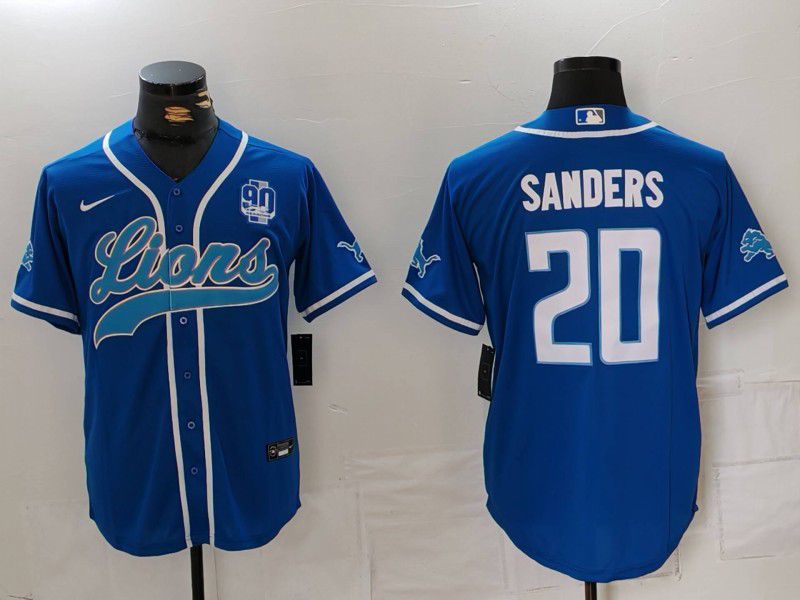 Men Detroit Lions 20 Sanders Blue Second generation joint name 2024 Nike Limited NFL Jersey style 6
